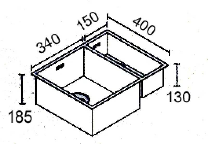 ABK Bingara 1,5 rustfri stålvask 34x40+15x40 cm planlimning underlimning og overlimning BIN3415FVI