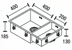 ABK Bingara stor halvanden 1,5 rustfri stålvask 40x40+20x40 cm planlimning underlimning og overlimning BIN4020FVI