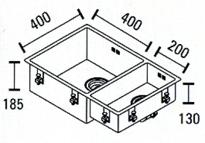 ABK Bingara stor halvanden 1,5 rustfri stålvask 40x40+20x40 cm planlimning underlimning og overlimning BIN4020FVI