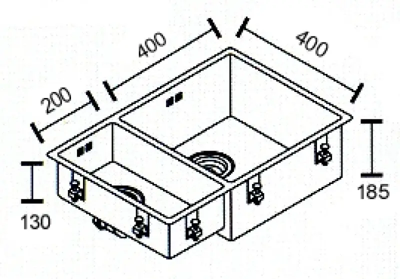 ABK Bingara stor halvanden 1,5 rustfrit stål vask 20x40+40x40 cm planlimning underlimning og overlimning BIN2040FVI