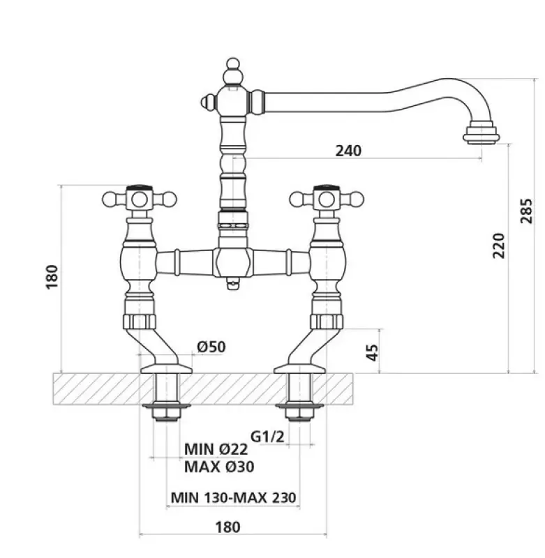 Nostalgisk køkkenhane Bronze V1979BRST