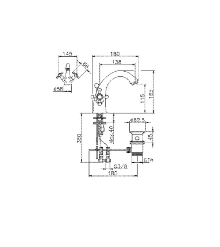 Huber Victorian Vaskeblandingsbatteri i Rustfrit Stål VT0005102A