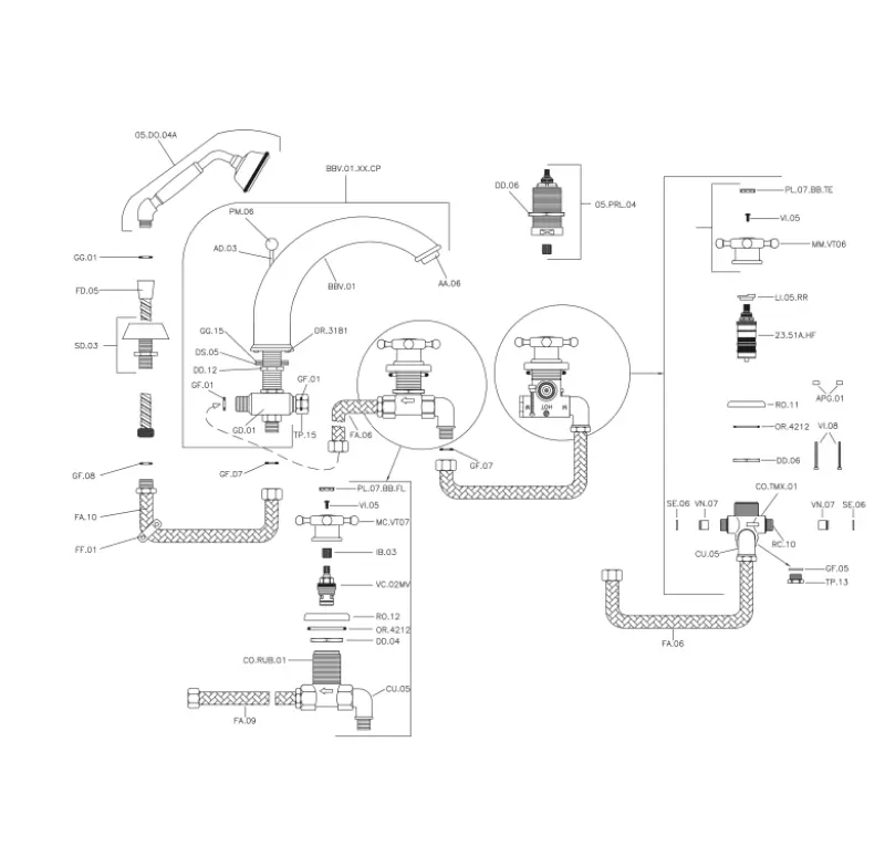 Huber Victorian 4-huls Termostatisk Badekar Armatur med Brusesæt Guld VTT760102G