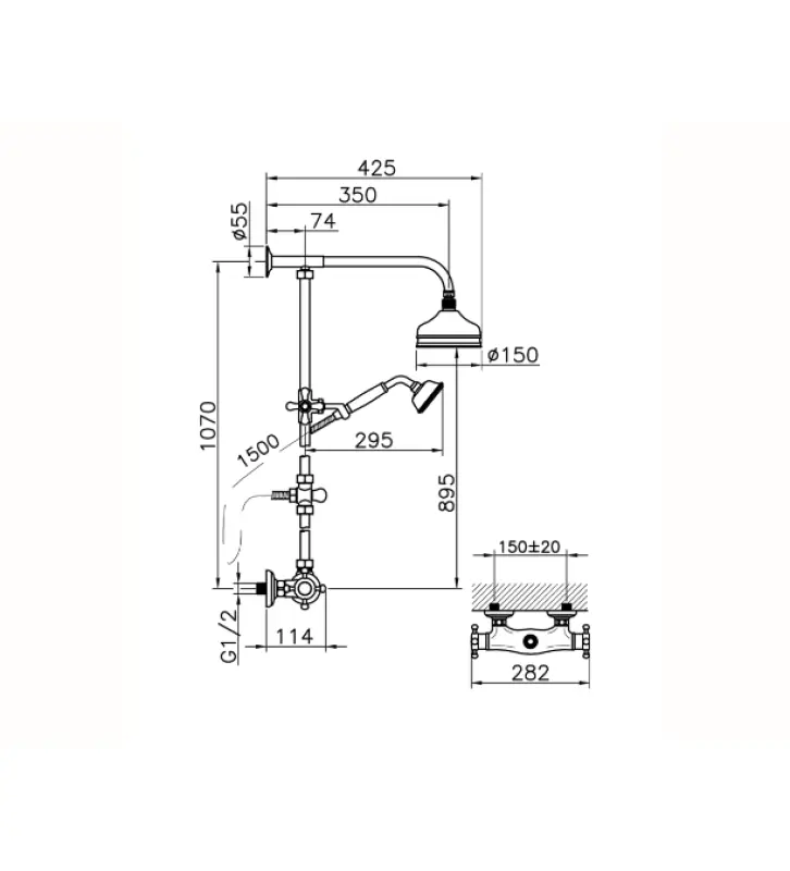Huber Victoriansk Termostatisk Brusesæt 15cm Guld 390.VT01H.AG