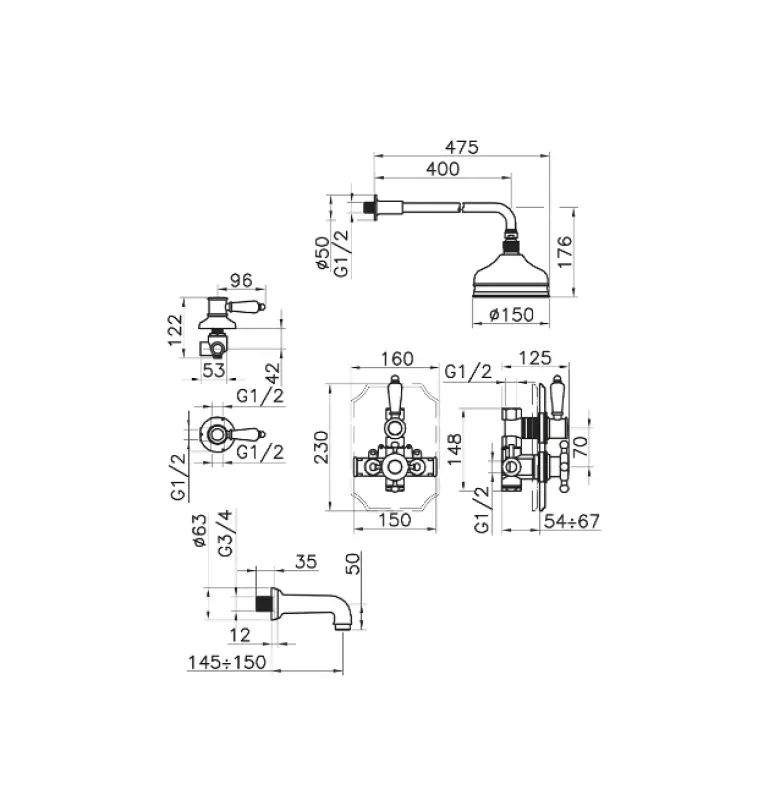 Huber Victorian Termostatisk Indbygget Brusesæt Bronze 916.VT01H.BA