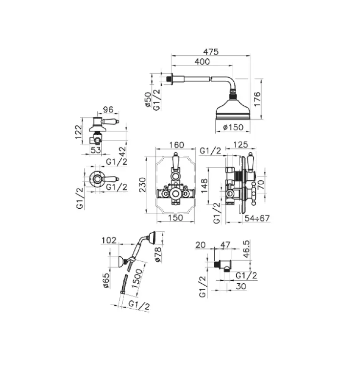 Huber Victoriana Termostatisk Indbygget Brusesæt Rustfrit Stål 913.VT01H.AC
