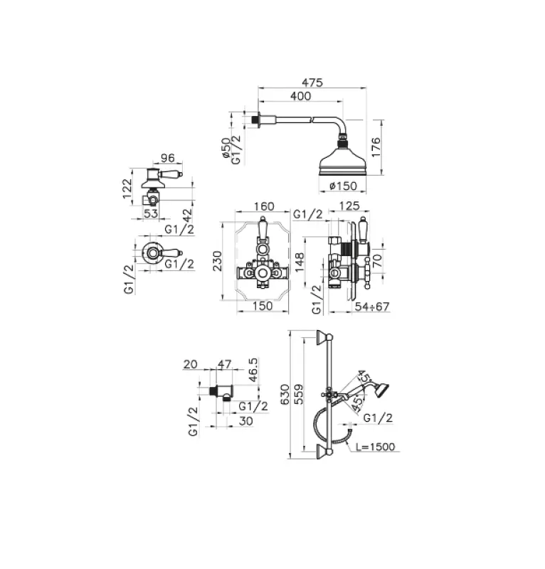 Huber Victorian Termostatisk Indbygget Brusesæt Bronze 91.2VT01H.BA
