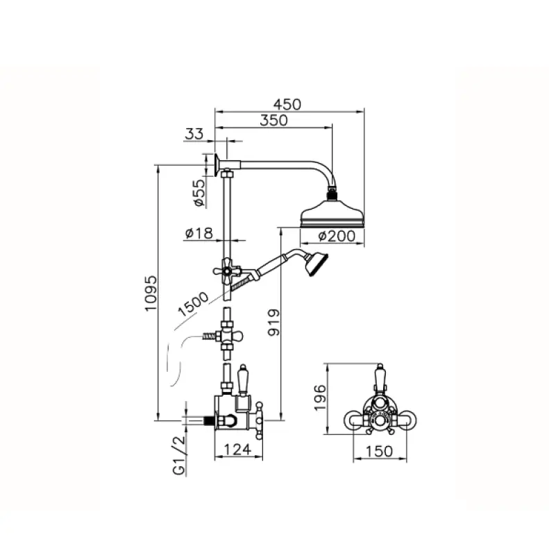 Huber Victorian Termostatisk Brusesæt 20cm Rustfrit Stål 590.VT21H.AC