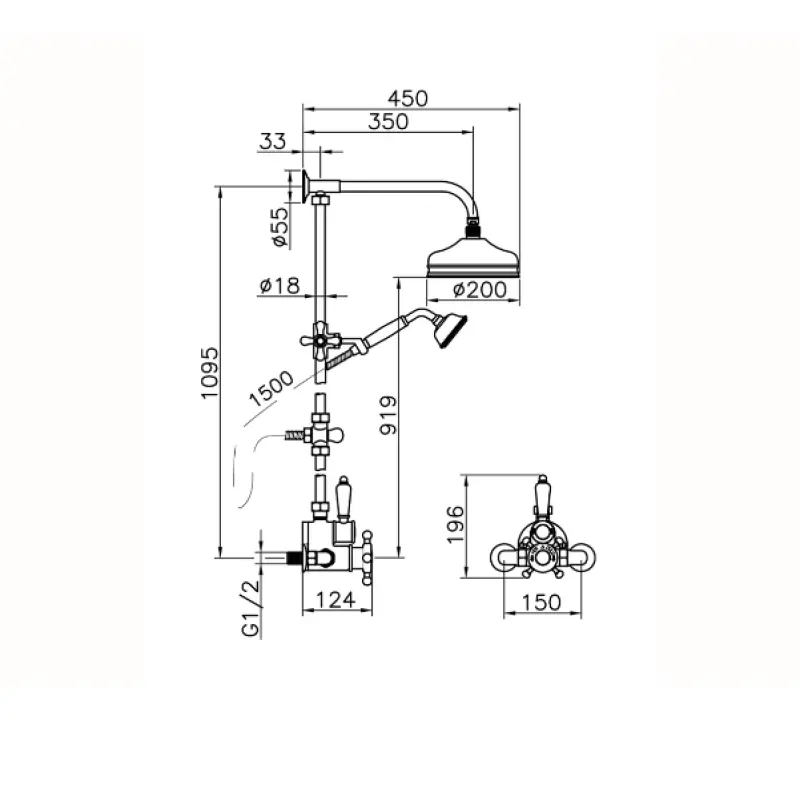Huber Victorian Termostatisk Brusesæt 20 cm Guld 590.VT21H.AG