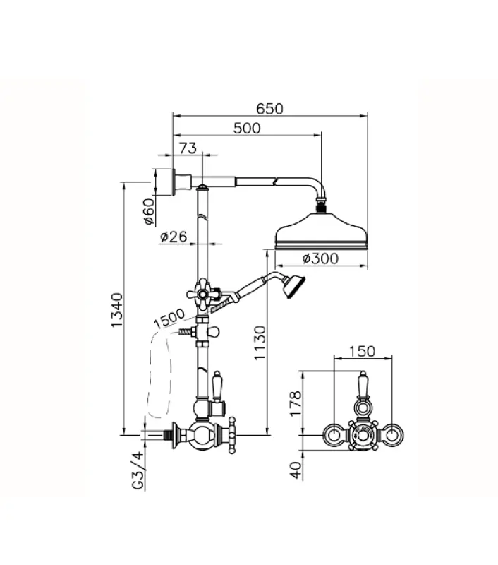 Huber Victorian Termostatisk Brusesæt Rustfrit Stål 590.VN31H.AC