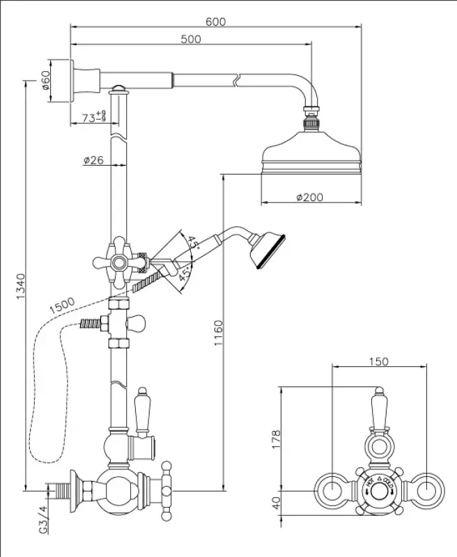 Huber Victoria Termostatisk Brusesæt 20cm Bronze 590.VN21H.BA