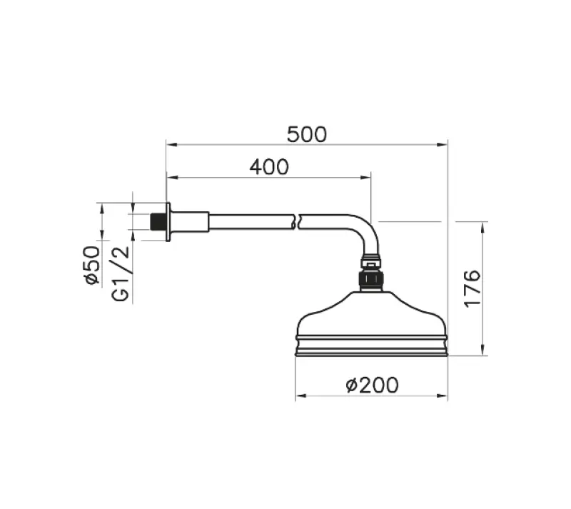 Huber Nostalgisk Regnbruser 20cm Krom med vægarm 611.02H.CR