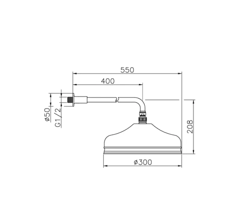 Huber Nostalgisk stor klassisk regnbruser 30 cm rustfrit stål med vægarm 612.03H.AC