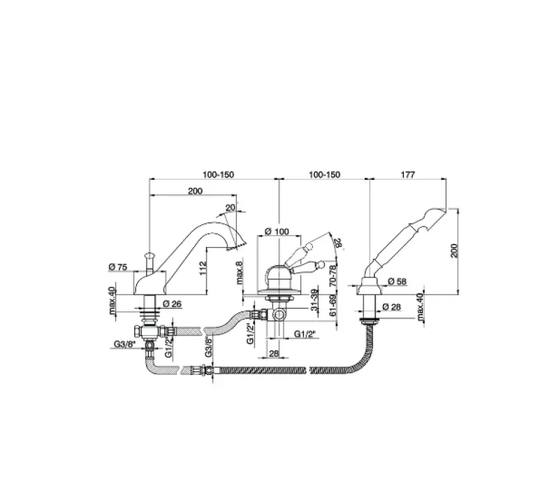 Cisal Arcana Empress 3-huls badarmatur med håndbruser i bronze EM00126027