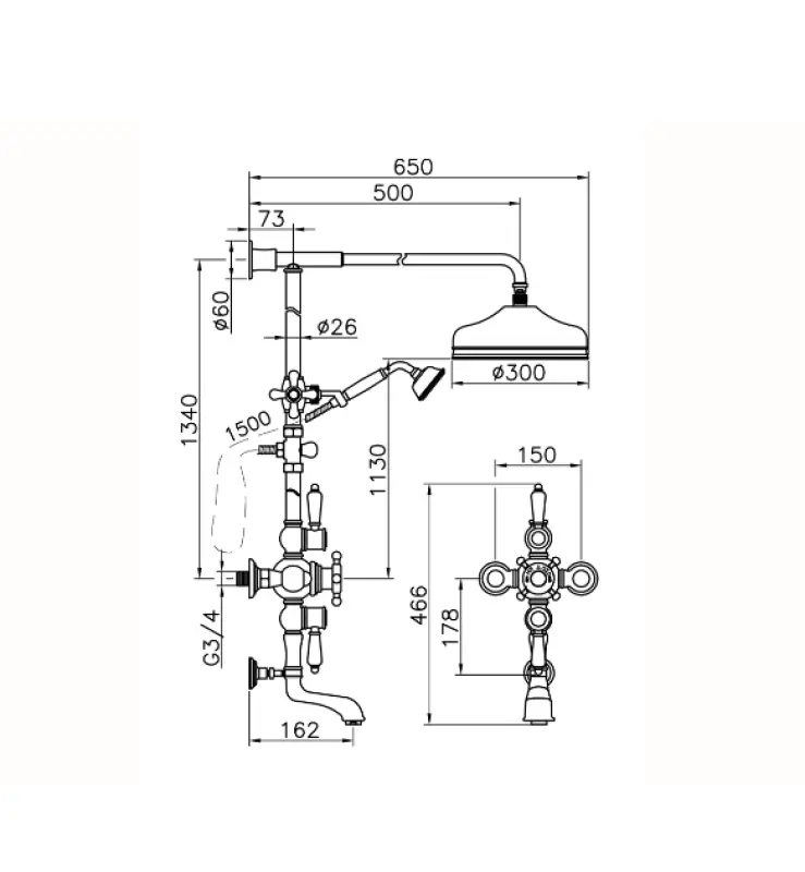 Huber Victorian Termostatisk Bad/Brusesæt Guld 592.VN31H.AG