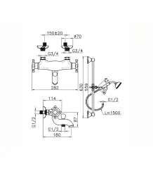 Huber Victorian Termostatisk Badekran med Brusesæt Krom VTS2701021