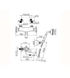 Huber Victorian Termostatisk Badekran med Brusesæt i Rustfrit Stål VTD270102A