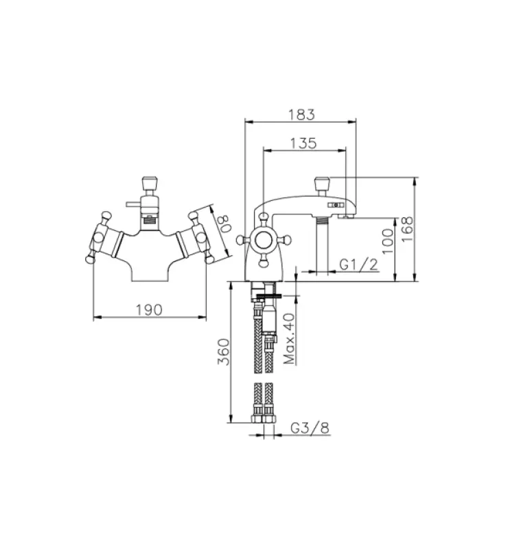 Huber Victorian Termostatisk Badekran til badekarsmontering Krom VTT6201021
