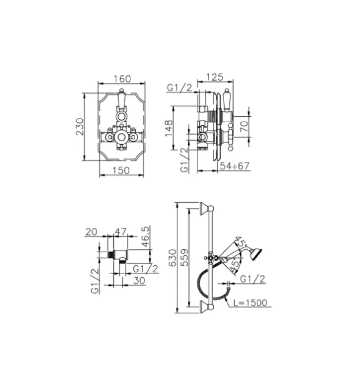 Huber Victorian Termostatisk Indbygget Brusesæt Rustfrit Stål 910.VT01H.AC
