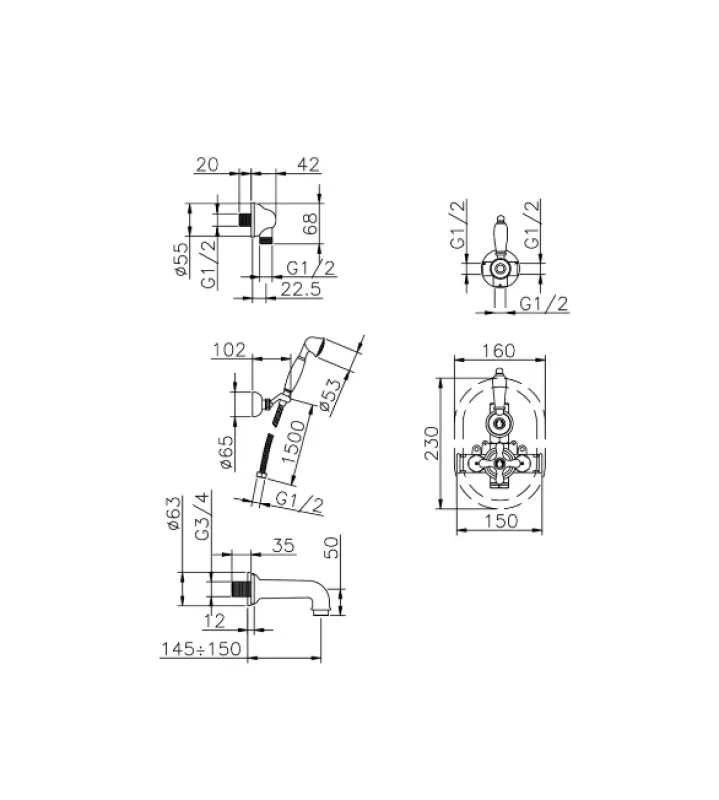 Huber Croisette Indbygningssæt Badekran Guld 915.CS01H.AG