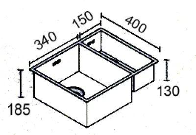 ABK Bingara halvanden rustfri stål vask 15x40+34x40 cm planlimning undermontering og overmontering BIN1534FVI