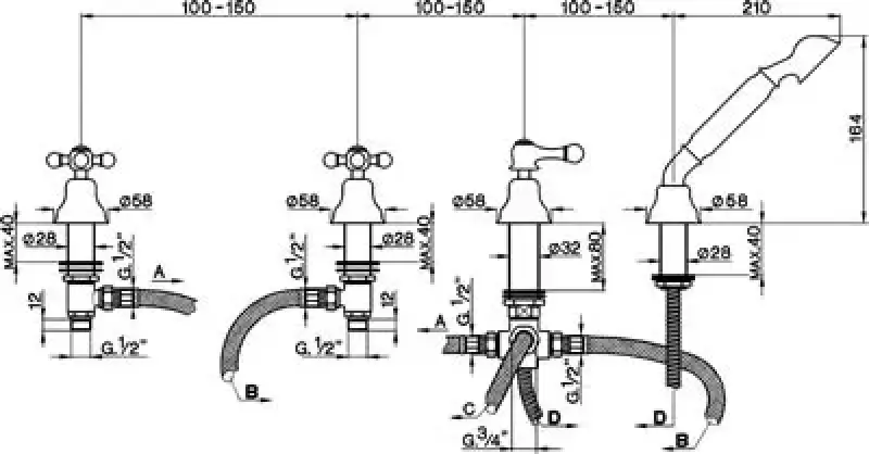 Cisal Arcana Ceramic 4-huls Badekran badekantmontering Gammel Kobber AC00029026