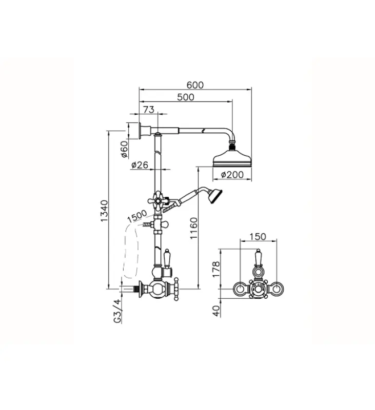 Huber Victorian Termostatisk Brusesæt 20cm RVS 590.VN21H.AC