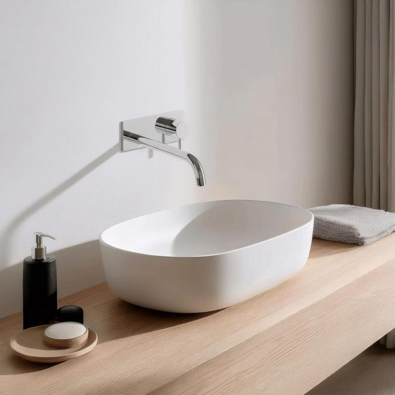 Waterevolution Flow indbygget håndvaskarmatur med dækplade krom med tud 25cm T1161B01-25