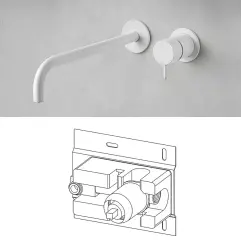 Waterevolution Flow indbygget håndvaskarmatur mat hvid med tud 25 cm T116BBR-25