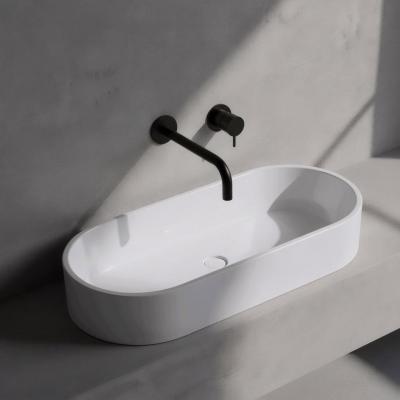 Waterevolution Flow indbygget håndvaskarmatur, mat sort, med udløb 25 cm T116BPR-25