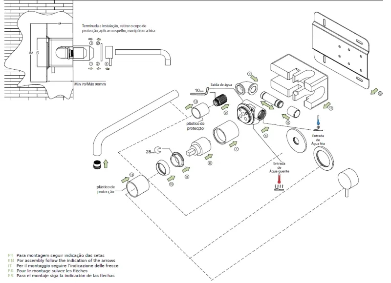 Waterevolution Flow indbygget håndvaskarmatur, mat sort, med udløb 25 cm T116BPR-25
