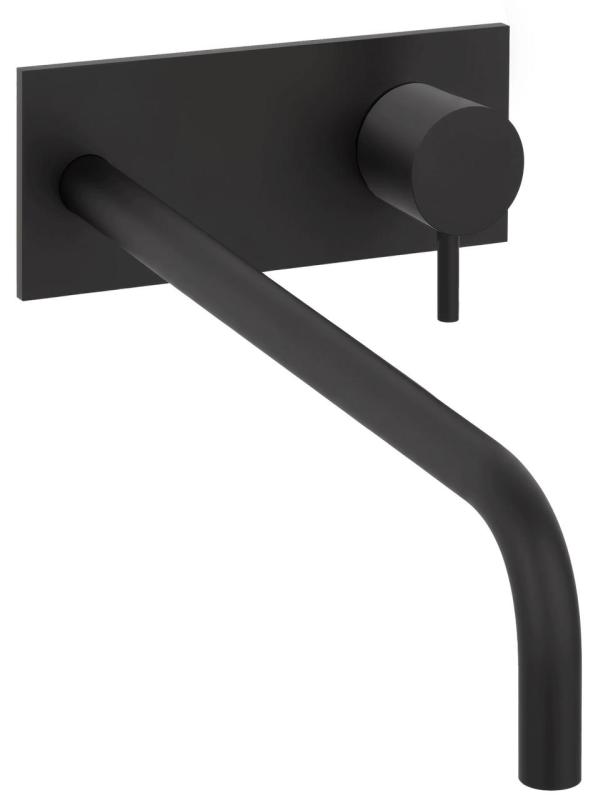 Waterevolution Flow indbygget håndvaskarmatur med afdækningsplade mat sort med tud 25cm T1161BPR-25