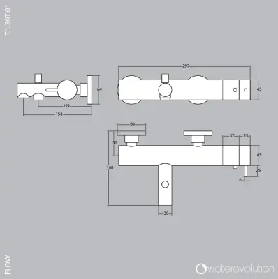 Waterevolution Flow badtermostat med håndbrusersæt krom T130T01