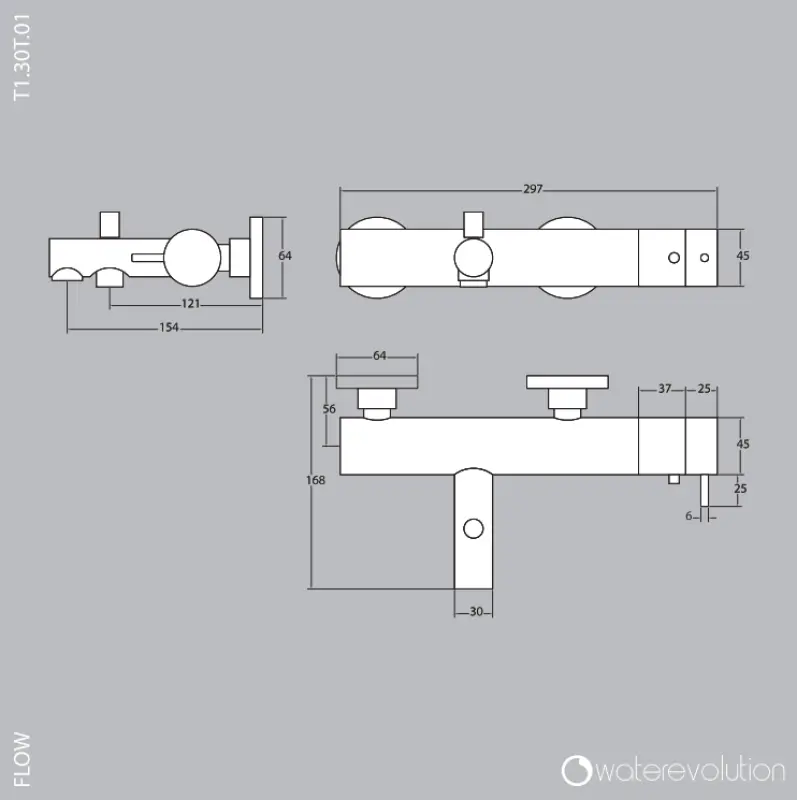 Waterevolution Flow Thermostatic bathtub miser with flexible,handshower and directional holder black T130TPR