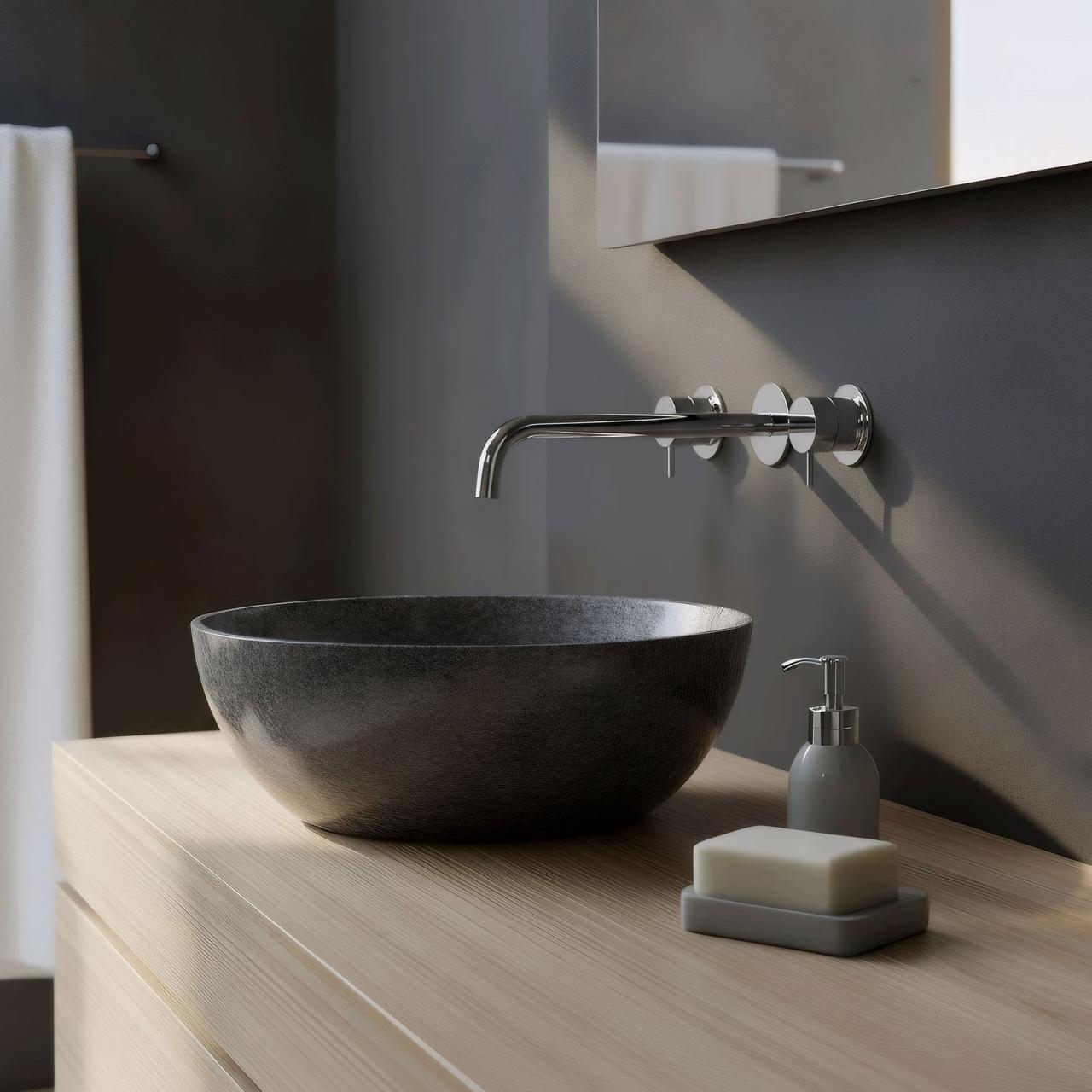 Waterevolution Flow 3-huls indbygget håndvaskarmatur krom med udløb 25cm 1208511212