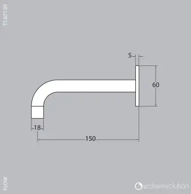 Waterevolution Flow badekarudløb krom T16711501 udløbslængde 15 cm