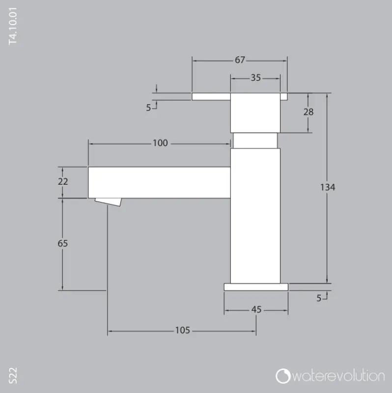 Waterevolution S22 rustfrit stål håndvaskarmatur med bundventil T410IE