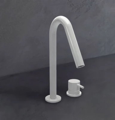 Waterevolution Flow 2-huls håndvaskarmatur mat hvid med lille V 120 mm udløb T1121VBR