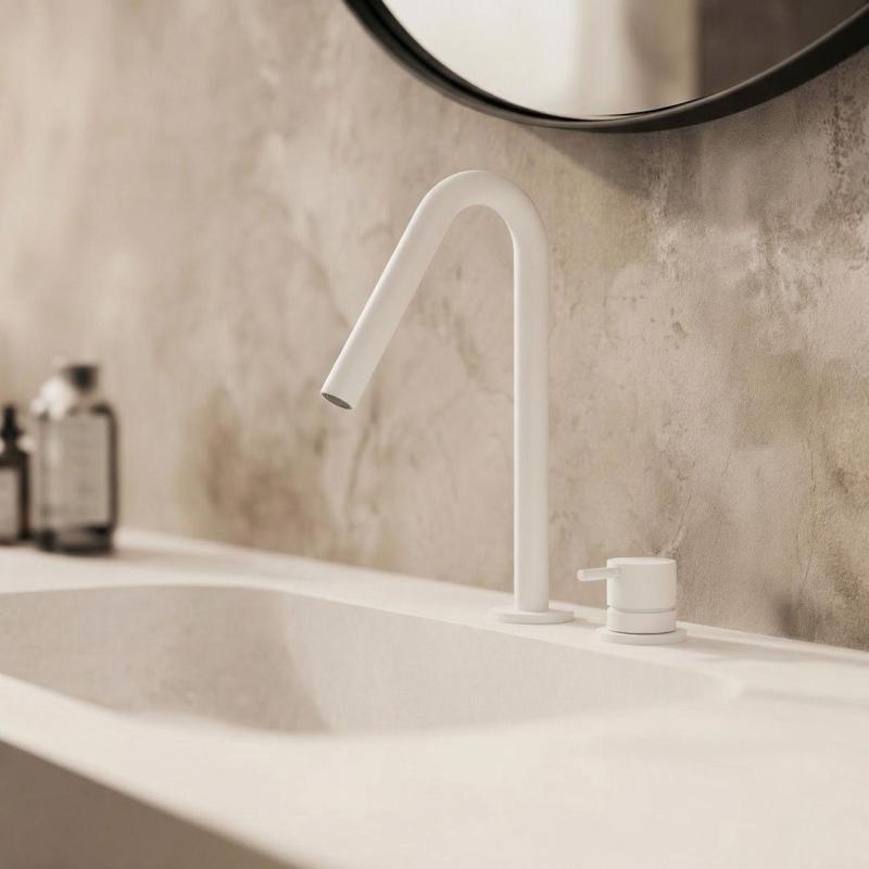 Waterevolution Flow 2-hole basin faucet, matte white with small V 120 mm spout T1121VBR
