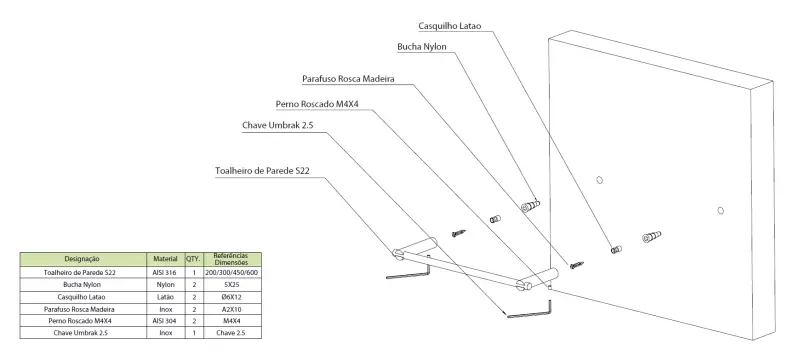 Waterevolution S22 håndklædeholder 60 cm rustfrit stål A413IE