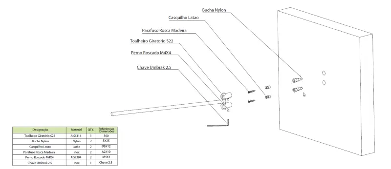 Waterevolution S22 håndklædeholder drejelig 30 cm rustfrit stål A415IE