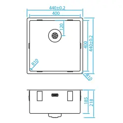 Caressi R10 rustfrit stål vask 40x40 cm til underbygning, planmontering og overbygning CAPP40R10