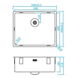 Caressi R10 rustfri stålvask 50x40cm til underbygning, planmontering og overbygning CAPP50R10