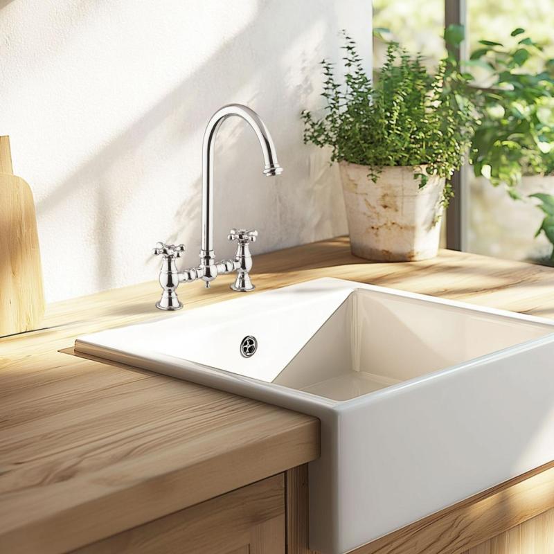 PB Nostalgisk Brokøkkenarmatur Krom rund tud med stjernehåndtag PBN.CHR.R.ST