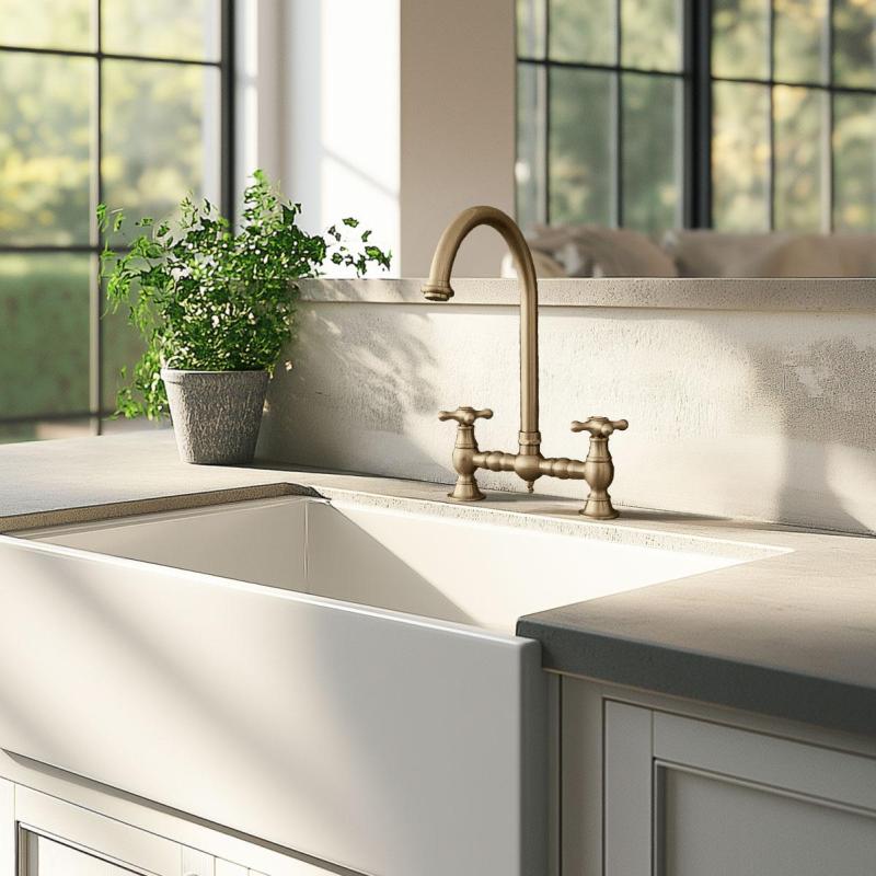 PB Nostalgisk Brokøkkenarmatur Bronze rund tud med stjernehåndtag PBN.BRO.R.ST