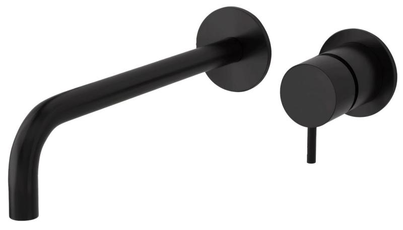 Waterevolution Flow indbygget håndvaskarmatur, mat sort, med udløb 21 cm T116BPR-21