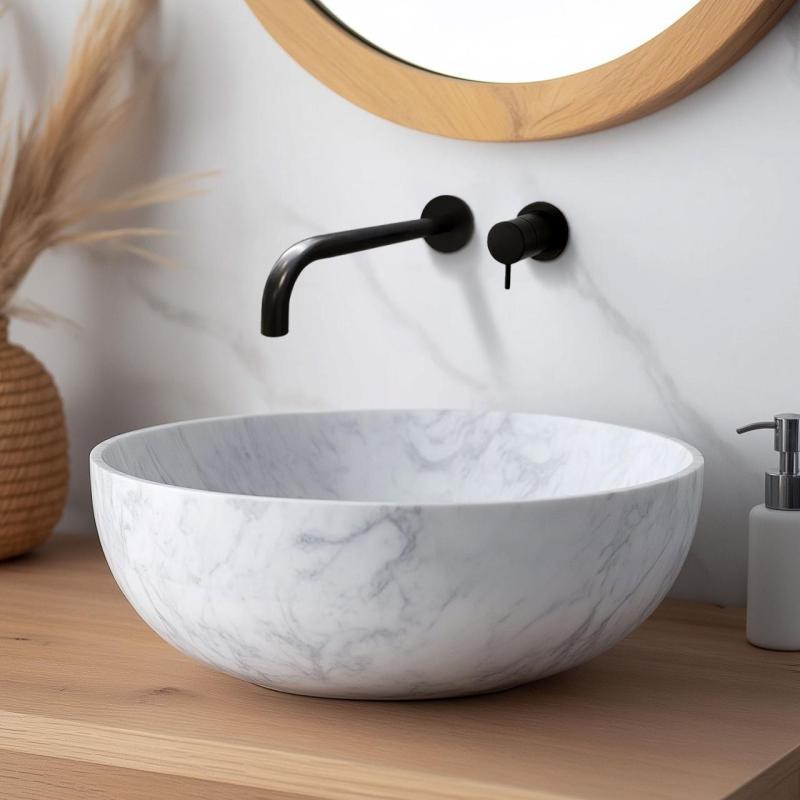 Waterevolution Flow indbygget håndvaskarmatur, mat sort, med udløb 21 cm T116BPR-21