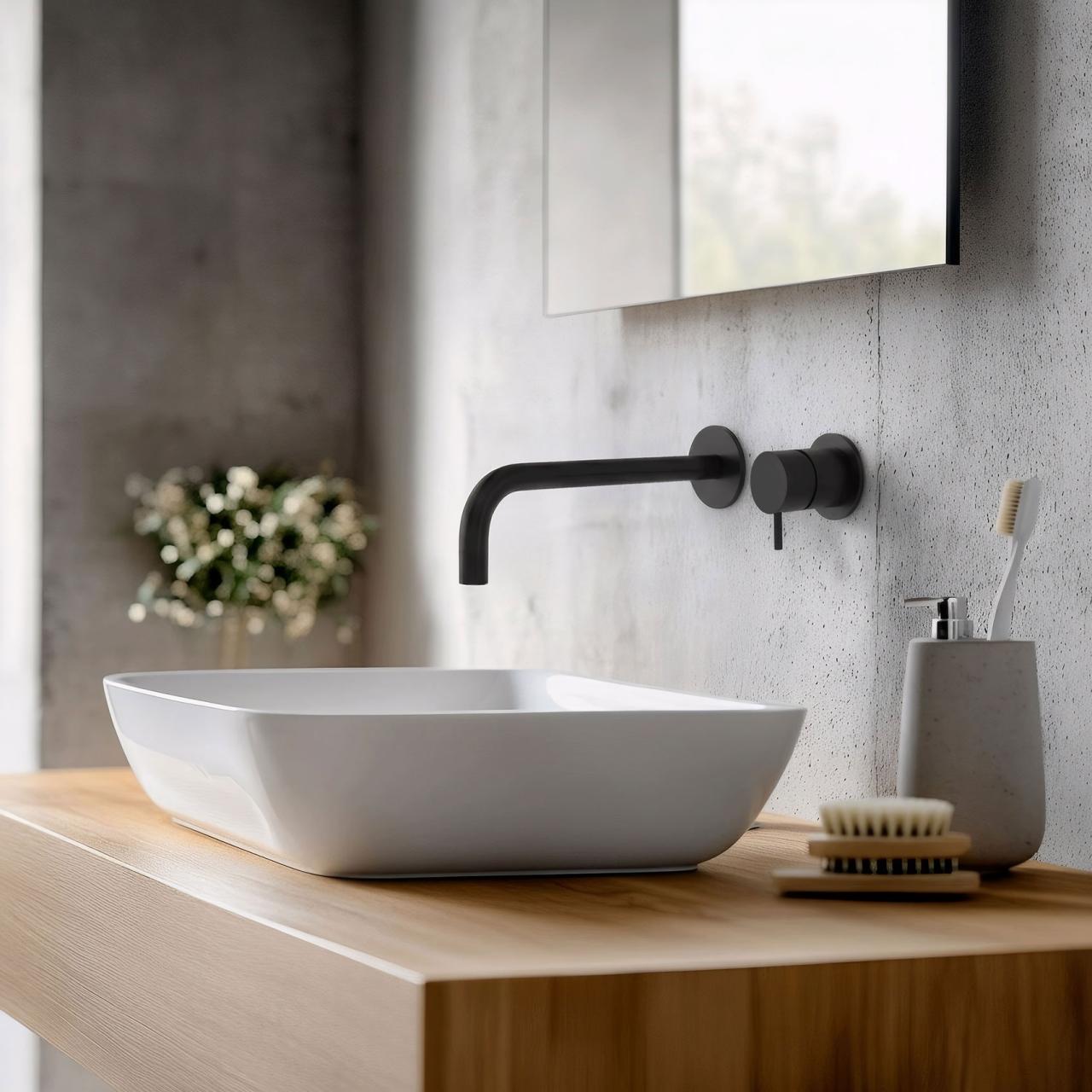 Waterevolution Flow indbygget håndvaskarmatur mat sort med tud 21cm T116BPR-21