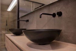 Solid-S Pure Vaskebord med rund skål i mat sort, B41xH14 cm, uden overløb, med prop i solid surface 1208775662