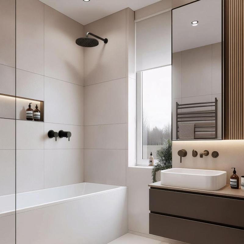 Waterevolution Flow indbygget brusetermostat med rund rozet, mat sort 1208778082 T142TBPR